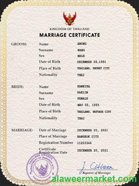 Thailand marriage certificate PSD template